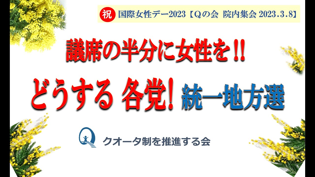 議席の半分に女性を！　どうする各党！統一地方選 　20230308 国際女性デーQの日院内集会