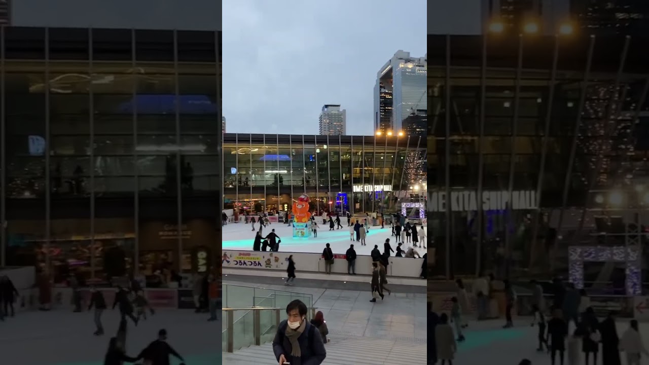 うめきた広場がアイススケート場になっていました #うめきた地下ホーム