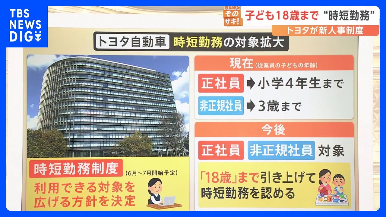 子どもが18歳まで“時短勤務”可能に！トヨタ自動車が対象拡大　仕事と育児両立を支援する新しい働き方も【Nスタ】｜TBS NEWS DIG