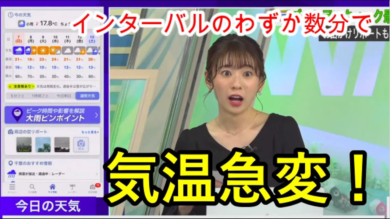 本番中に幕張の気温が急変したのを目の当たりにして驚くお天気お姉さん【高山奈々】【内藤邦裕】【ウェザーニュース解説切り抜き】