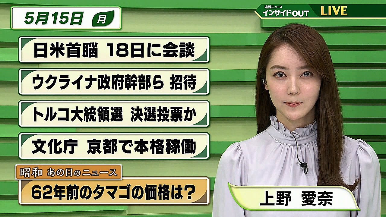 【今日のニュース　5月15日】「日米首脳 18日に会談」「トルコ大統領選 決選投票か」「文化庁 京都で本格稼働」 「昭和あの日のニュース：62年前のタマゴの価格は？」ほか