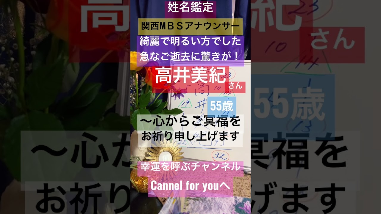 【姓名鑑定】　関西TV   ＭＢＳアナウンサー　＃高井美紀　　＃運命　# #姓名判断