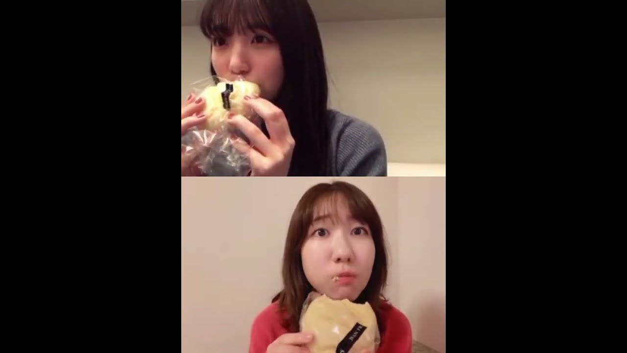 ねぇお二人さん、ジャンフランソワのメロンパン嬉しそうに食べて口に付けてるの可愛い  #下尾みう  #柏木由紀