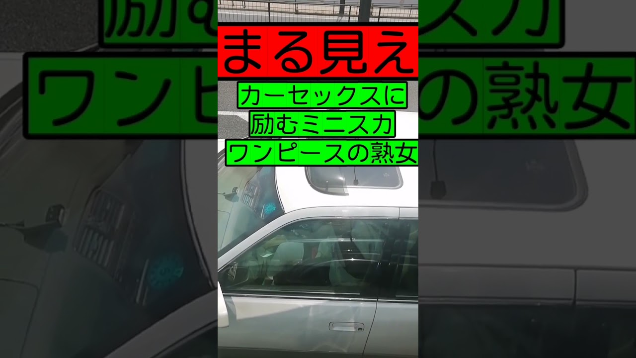 【まる見え】カーセ●クスに励むミニスカワンピース熟女…