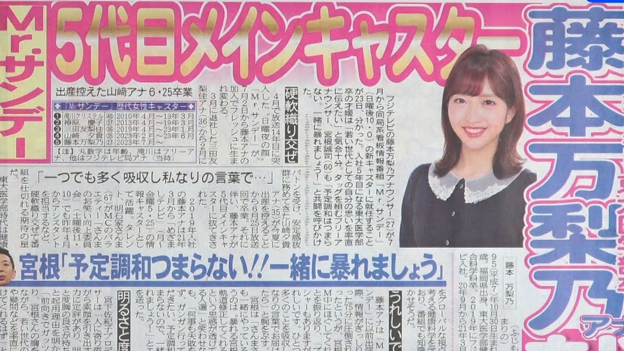 藤本万梨乃アナがMサンデー就任でコメント