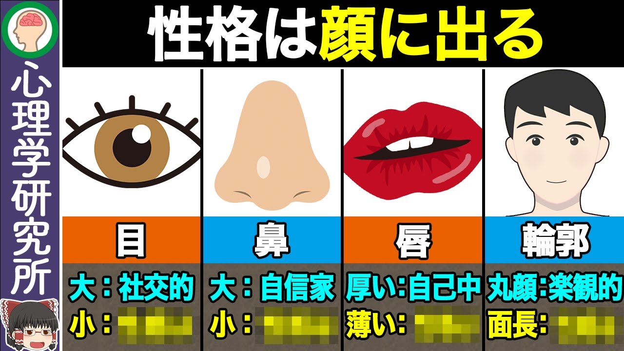 【性格診断】顔でわかるあなたの性格【ゆっくり解説】