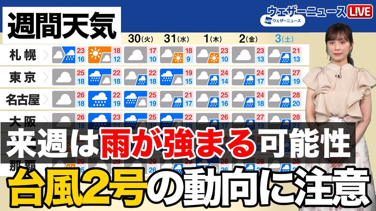 週間天気 来週は雨が強まる可能性／台風2号の動向に注意