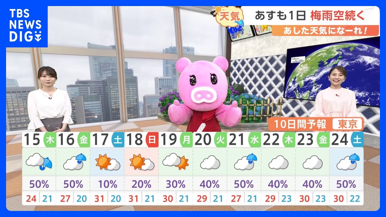 【6月15日 関東の天気】あすも1日 梅雨空続く｜TBS NEWS DIG