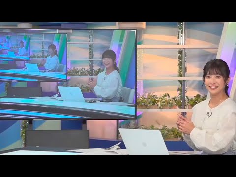 【山岸愛梨】ヘアメイクさん付いてくれたので髪型見せようとしたらモニターで増殖したお天気お姉さん 2023/05/29 ムーン