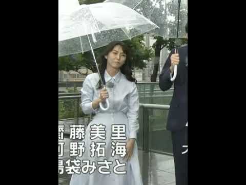 Sugino Mami (杉野真実) broadcasting in the rain and wind (5-21-2019)