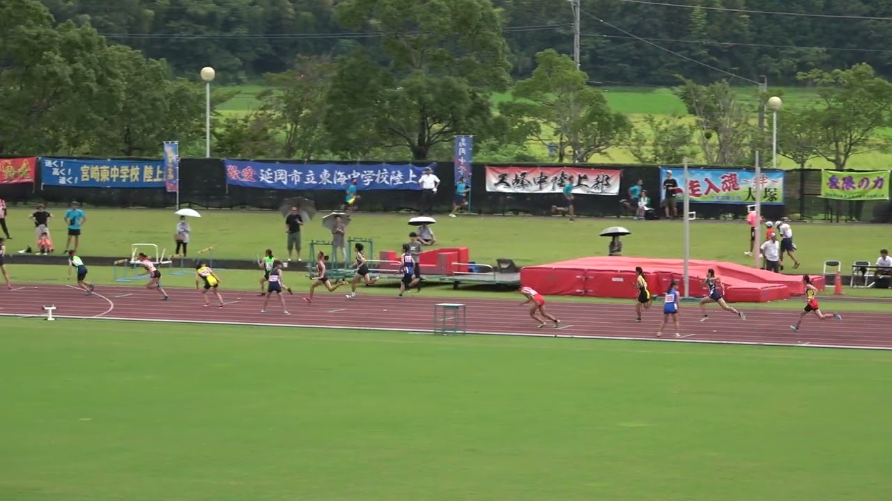 20230722095003宮崎県中学総体共女4×100ｍＲ予選2組 住吉52"29：西村 心都(3)・清水 唯衣(3)・古田 妃菜(3)・石原 真優(2)