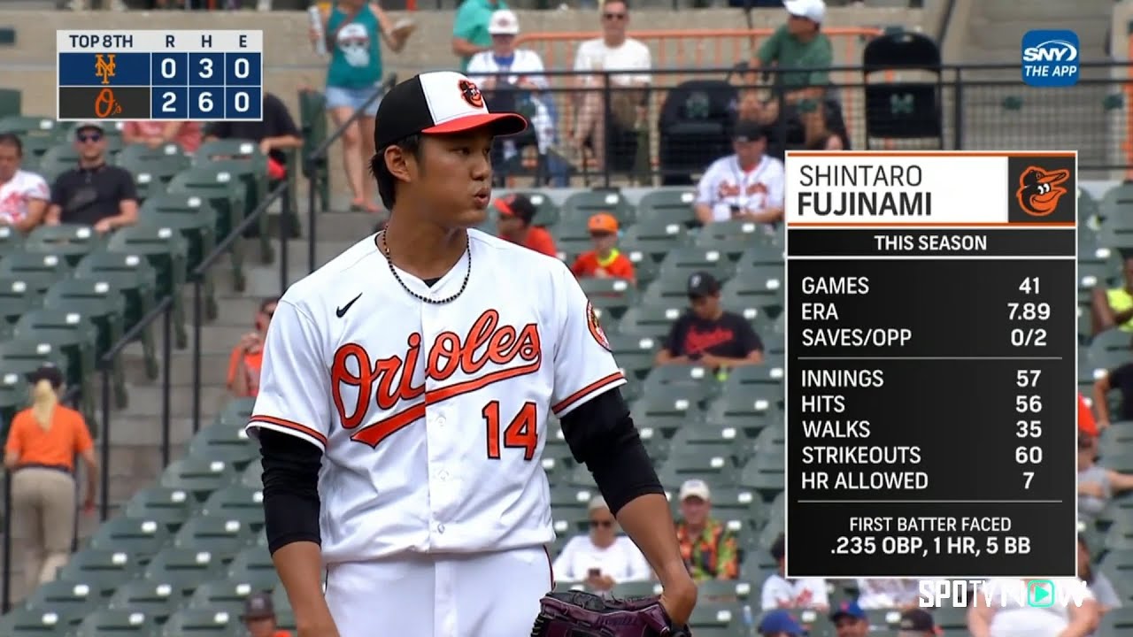 【MLB 速報】 #藤浪晋太郎 最速165km！2者連続3球三振含む9球で8回表終了 メッツ vs オリオールズ 8.7