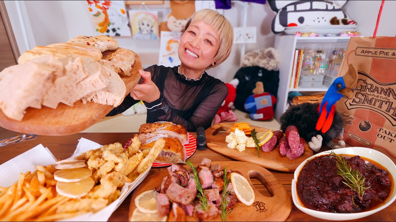 【深夜の大食い】新しい家族と共に。ステーキ・牛トマト煮込み・パン・チーズ・とフィシュアンドチップス。時々ベジマイト【ロシアン佐藤】