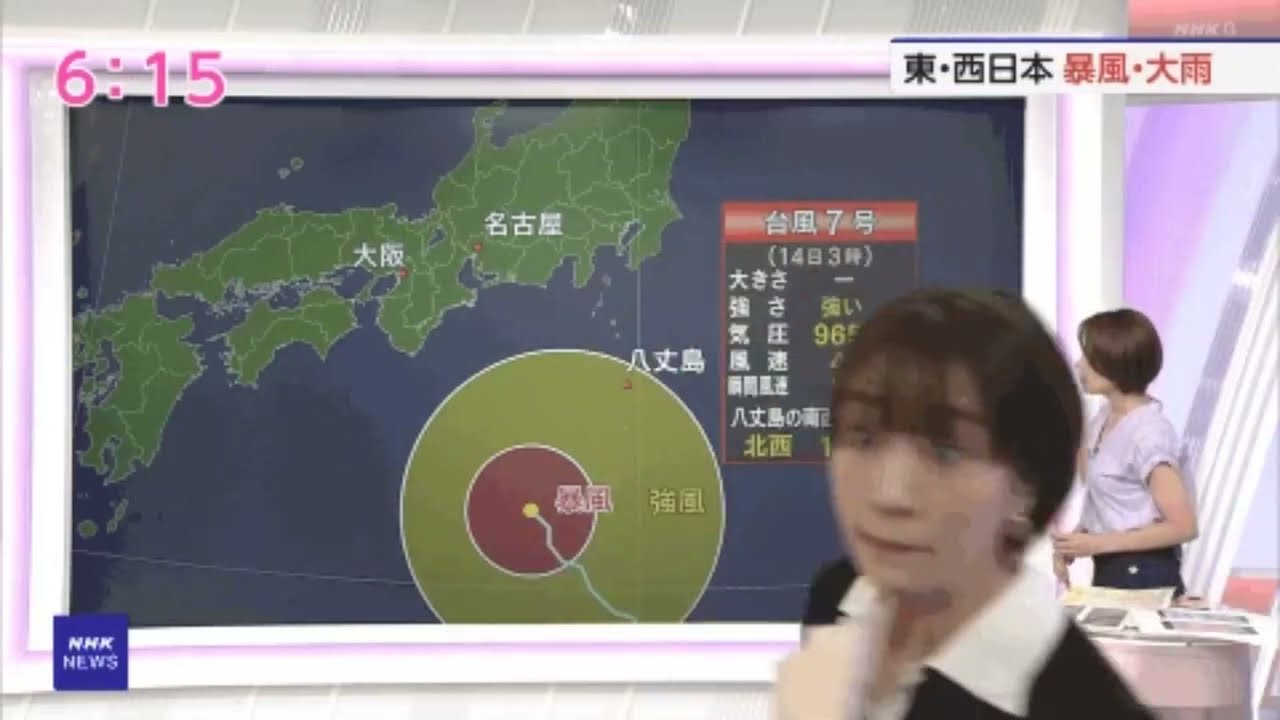 【放送事故】おはよう日本内の天気予報中に、副島萌生アナが映り込む