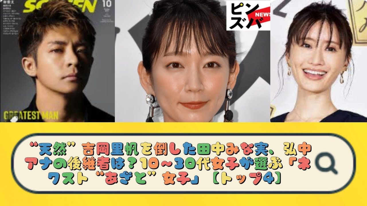 “天然”吉岡里帆を倒した田中みな実、弘中アナの後継者は？10～30代女子が選ぶ「ネクスト“あざと”女子」【トップ4】