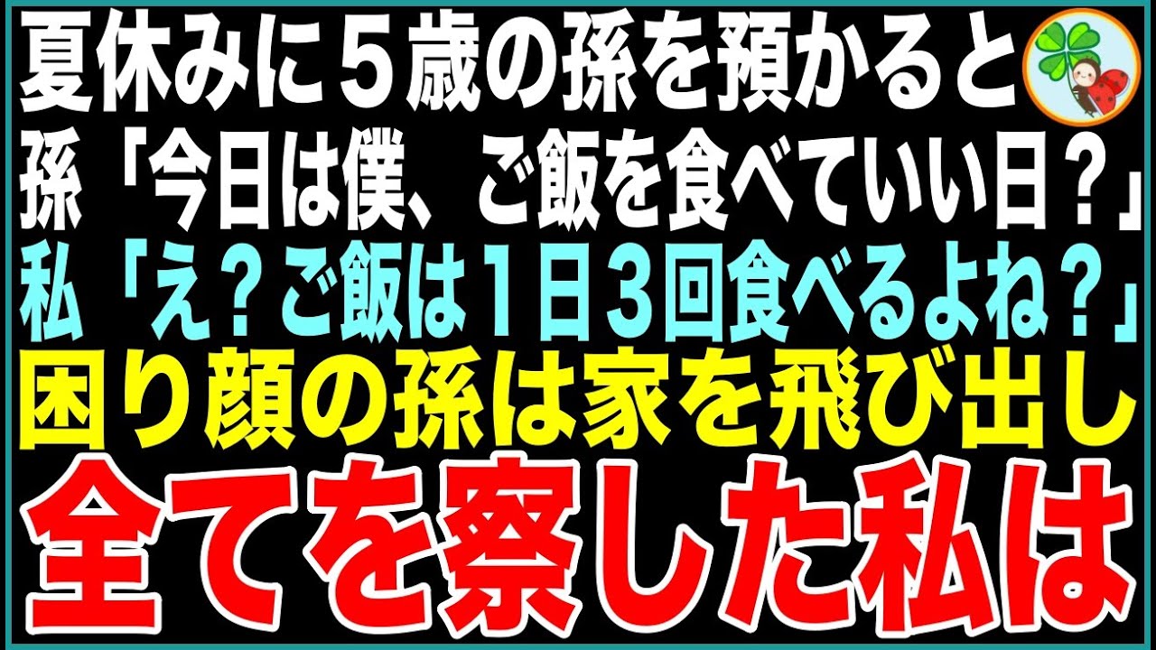 【スカッと】夏休みに５歳の孫を預かると孫「今日は僕、ご飯を食べていい日？」私「え？ご飯は１日３回食べるよね？」私の言葉に孫は困った顔をして家を飛び出した→孫の後を追うと…【感動する話】
