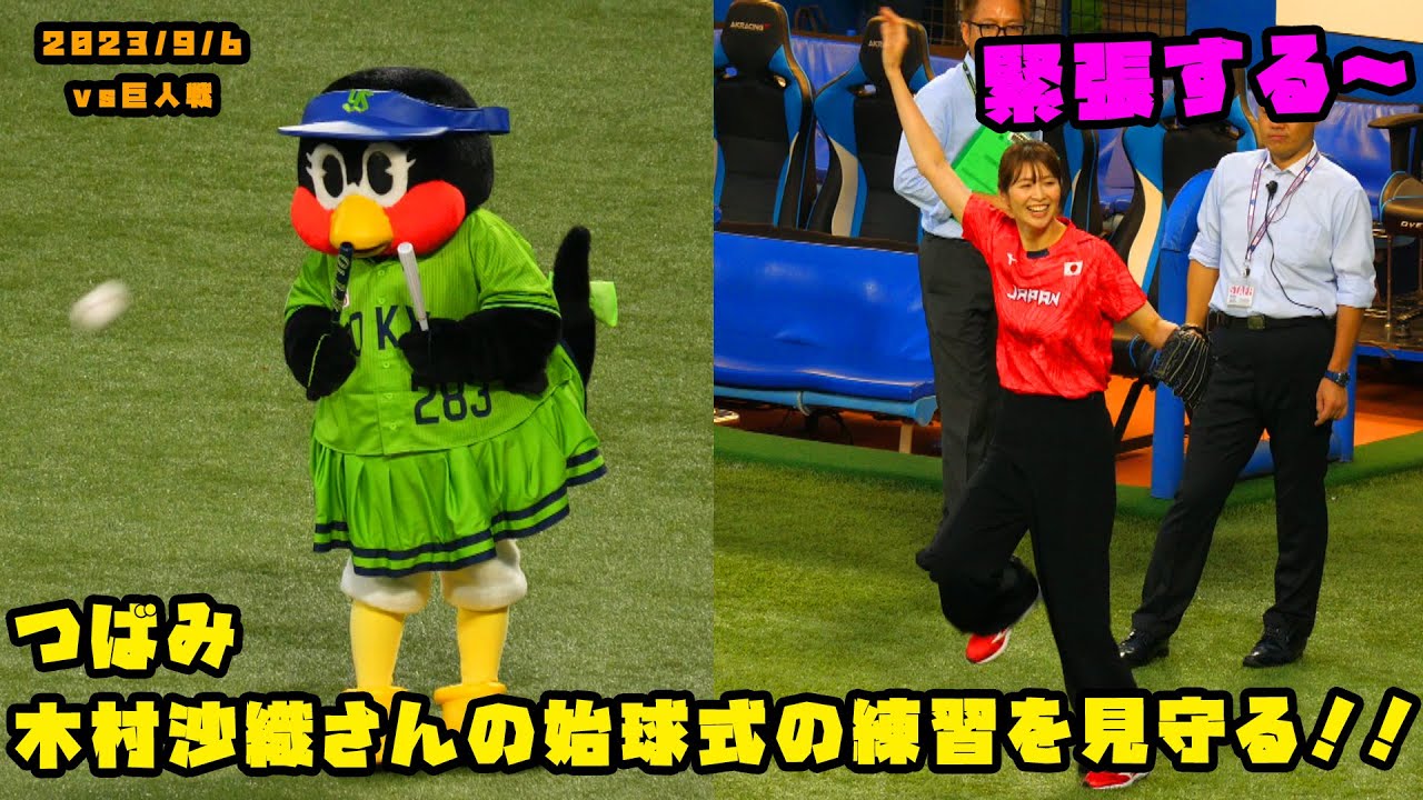 つばみ　木村沙織さんの始球式の練習を見守る！！　2023/9/6 vs巨人