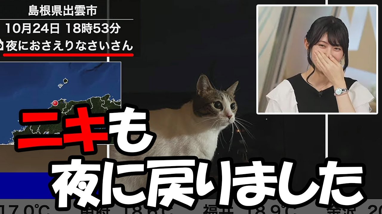 【檜山沙耶】おさやに合わせて朝に登場してた出雲ニキもしっかり夜に戻ってきた事を喜ぶお天気お姉さん