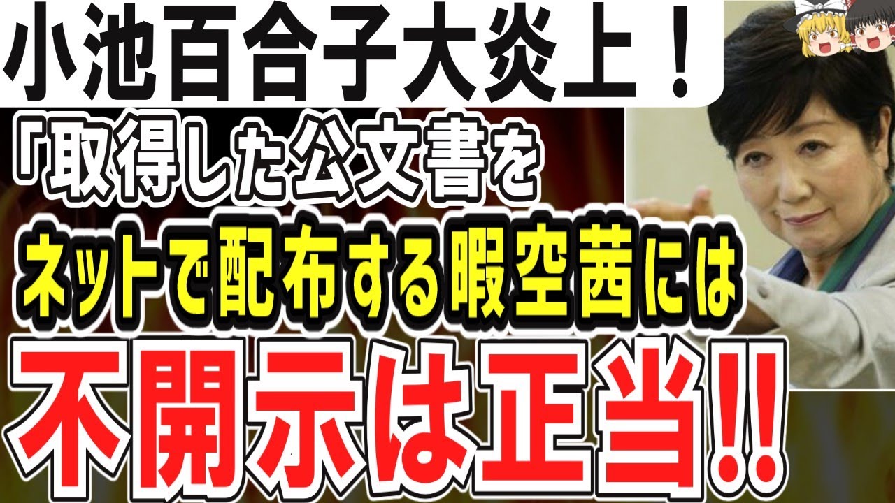 （ゆっくり）悲報　小池百合子大炎上！「取得した公文書をネットで配布する奴には 不開示は正当！！ 」と一刀両断 ！！