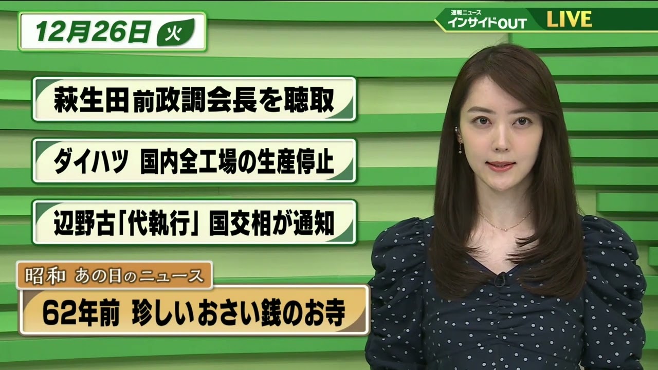 【今日のニュース 12月26日】「萩生田前政調会長を聴取」「ダイハツ 国内全工場の生産停止」「辺野古"代執行"国交相が通知」「昭和あの日のニュース・62年前 珍しいおさい銭のお寺 」