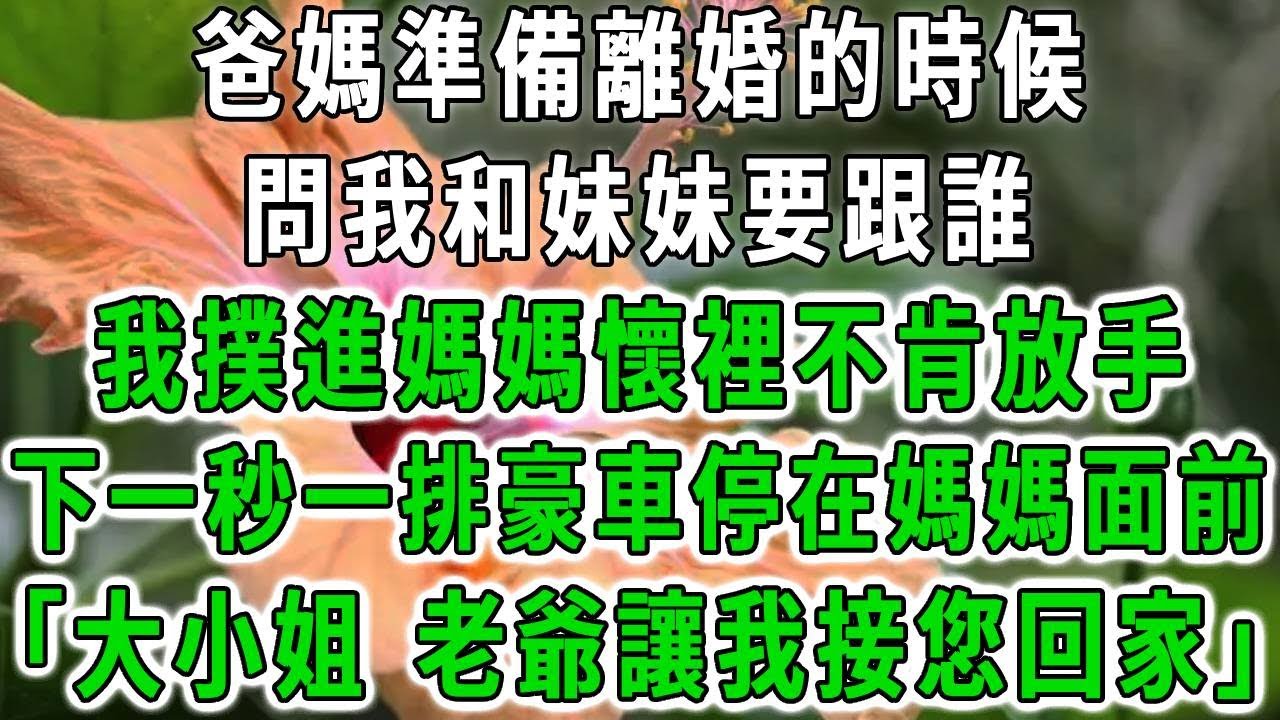 爸媽準備離婚的時候，問我和妹妹要跟誰，我撲進媽媽懷裡不肯放手，下一秒一排豪車停在媽媽面前，「大小姐，老爺讓我接您回家」#中老年心語 #深夜讀書 #幸福人生 #花開富貴#深夜淺讀【荷上清風】