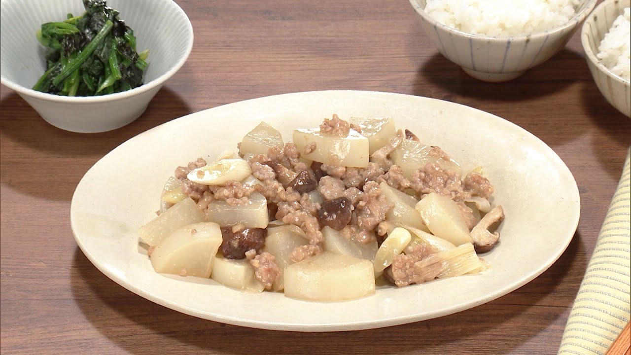 【3分クッキング公式】大根と椎茸のひき肉みそ炒め