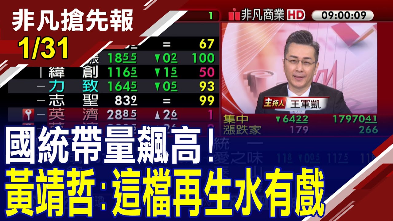 【國統帶量飆高 黃靖哲:這檔再生水有戲!華城 創天價 券增比62.23% 中國1月製造業PMI 49.2 景氣連四個月萎縮】20240131 (王軍凱×黃靖哲×楊少凱) @ustvhotstock