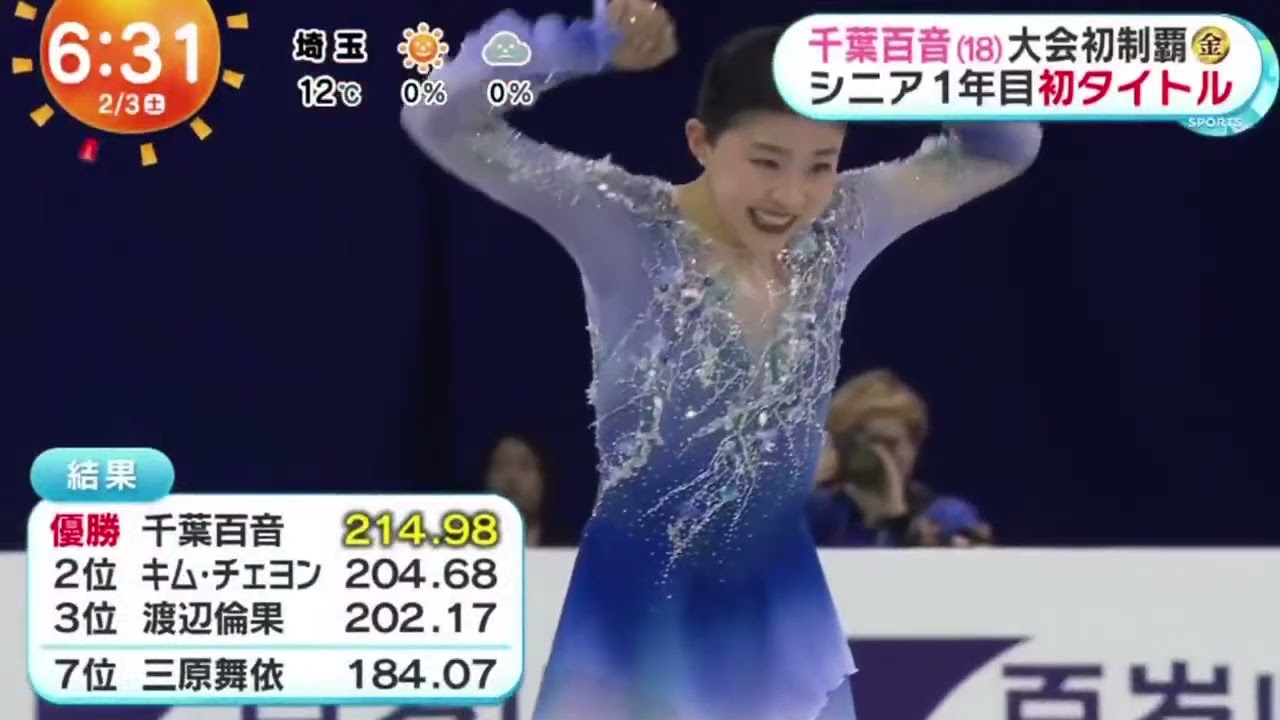 千葉百音（１８）大会初制覇・金・シニア１年目初タイトル【めざましどようび】2024年2月3日【HD】