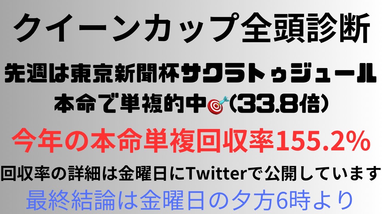 【クイーンカップ2024】全頭診断　先週は東京新聞杯サクラトゥジュール本命で単複的中🎯(33.8倍)