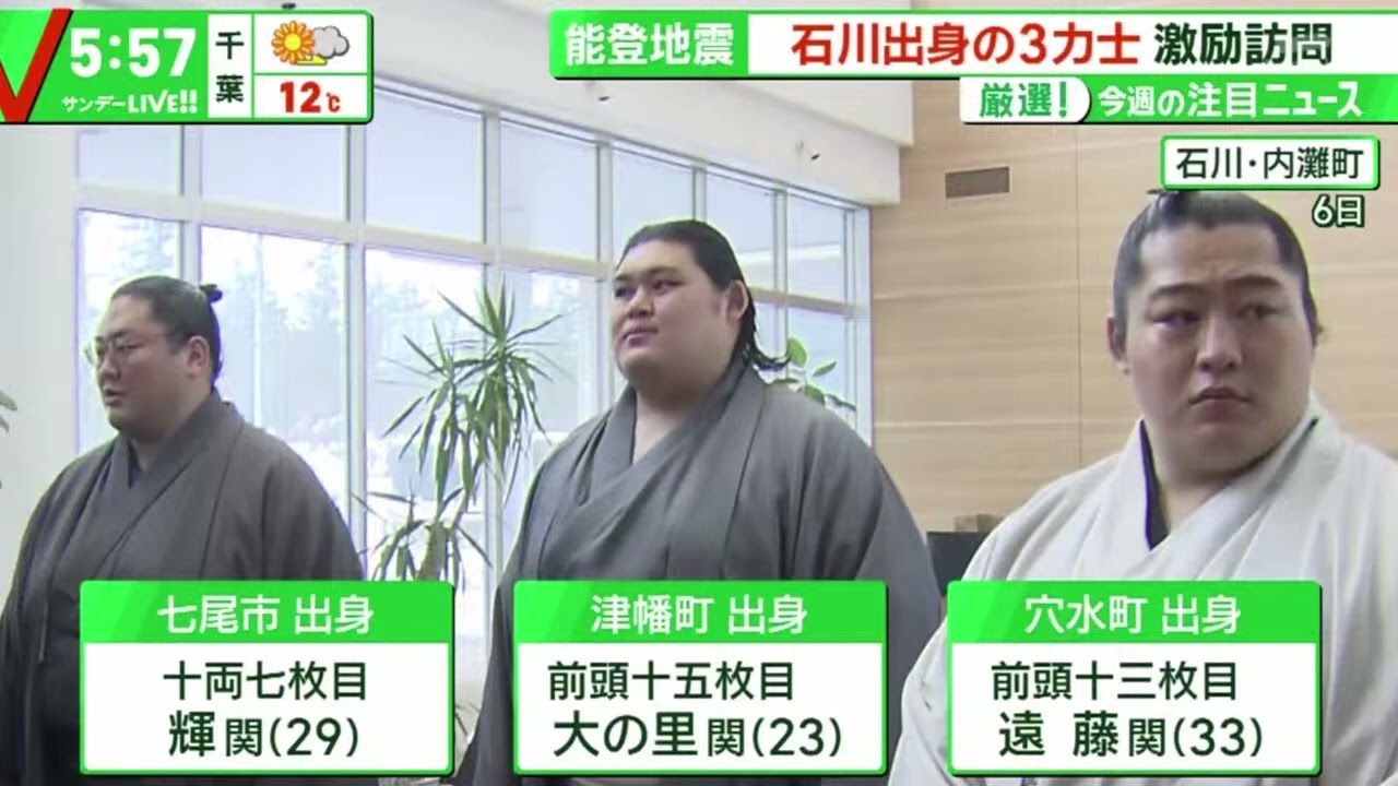 能登地震 石川出身の3力士激励訪問く『サンデーLIVE!!』2024年2月11日【HD】