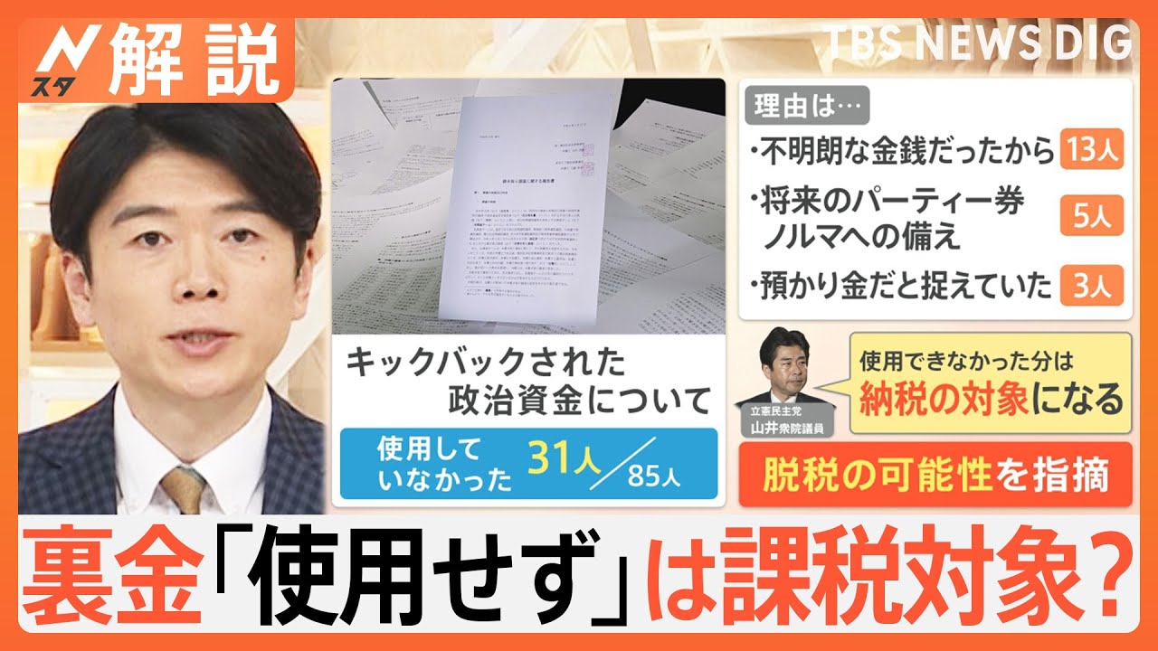 「脱税となる可能性も」キックバックされた使われていない政治資金は課税対象に？【Nスタ解説】｜TBS NEWS DIG