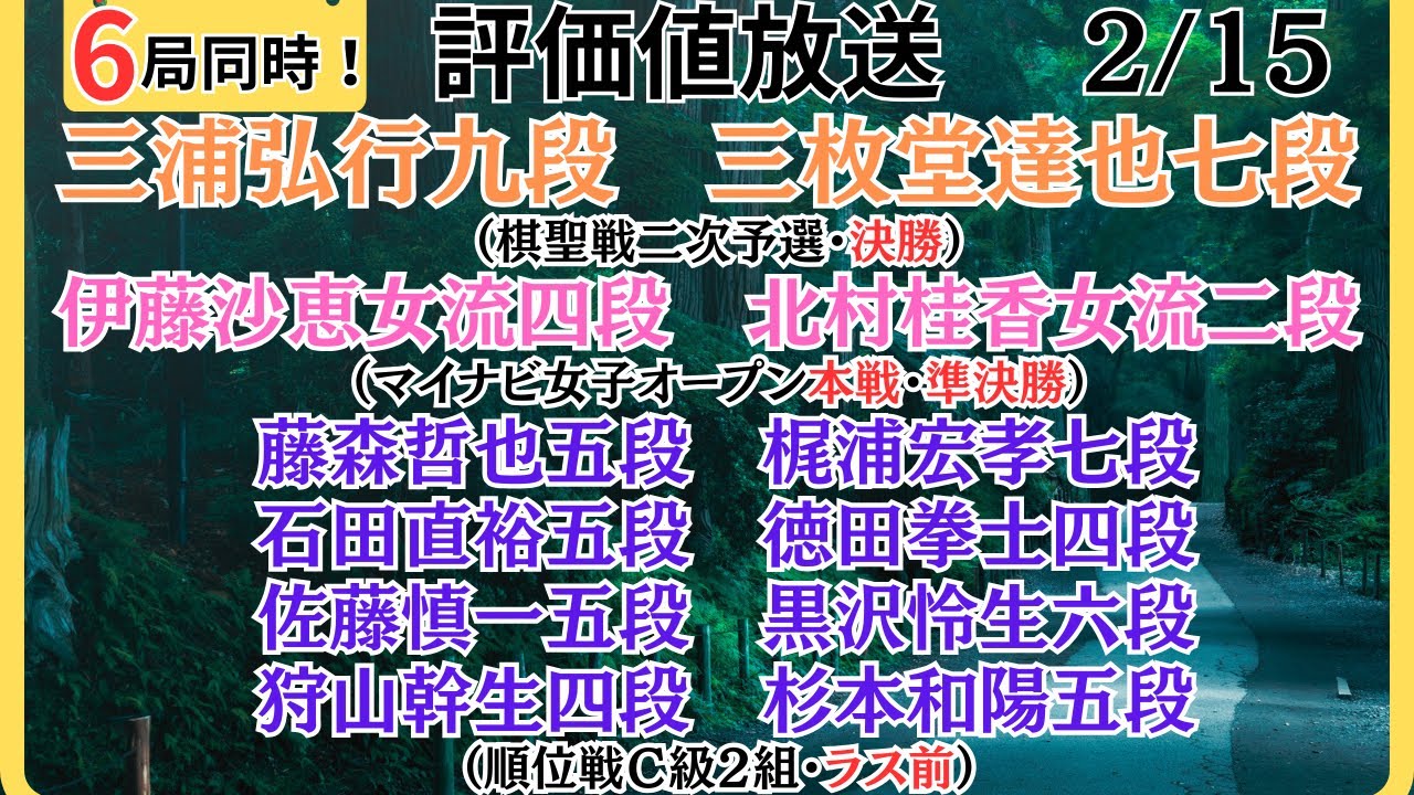 【評価値放送・前半】🌟三浦弘行九段vs三枚堂達也七段（棋聖戦二次予選・決勝）🌟伊藤沙恵女流四段vs北村桂香女流二段（マイナビ女子オープン本戦・準決勝）🌟盤面なし【将棋/Shogi】