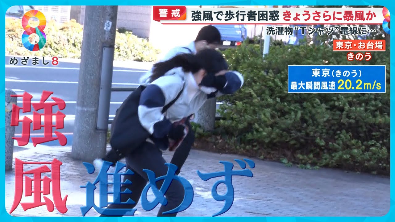 【警戒続く】外壁パネル落下 台風並みの暴風吹き荒れる 冷たい北風で体感温度はどんどん下降「前へ進めない…」【めざまし８ニュース】