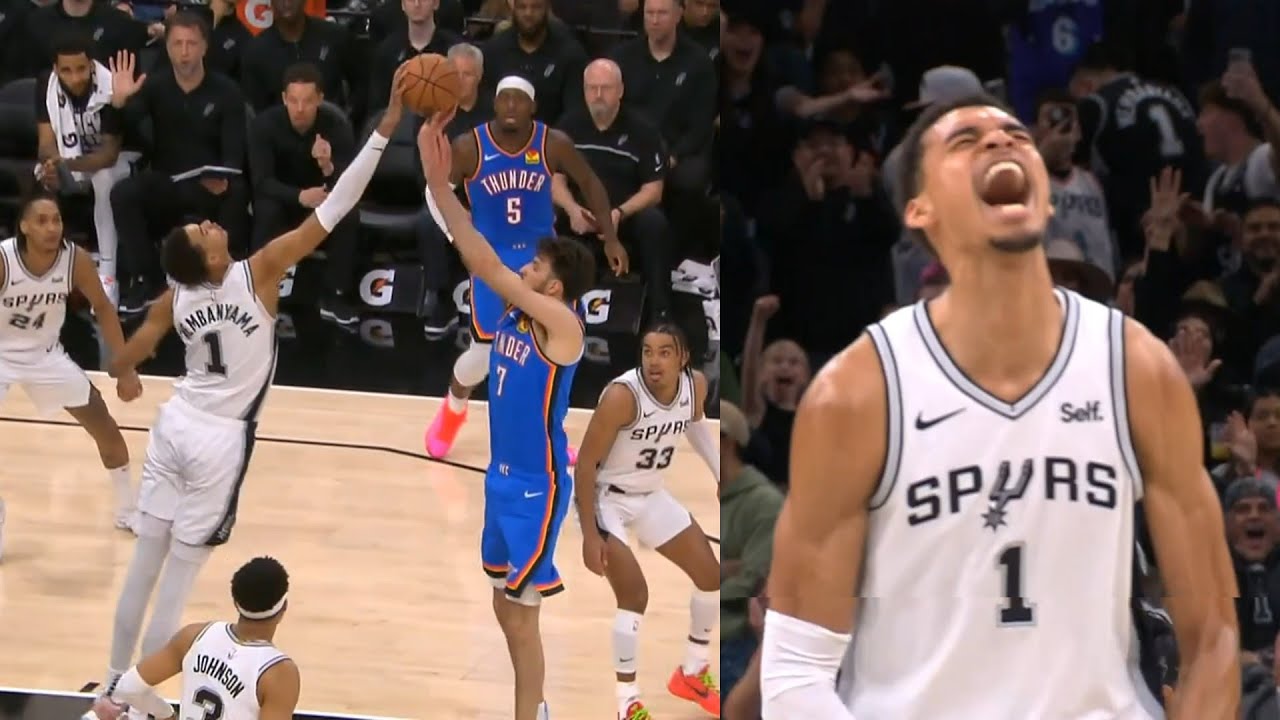 Victor Wembanyama stares down OKC bench after clutch 3 then blocks Chet Holmgren 🔥