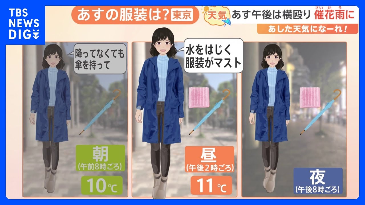 【3月12日 関東の天気】あす午後は横殴り催花雨に｜TBS NEWS DIG