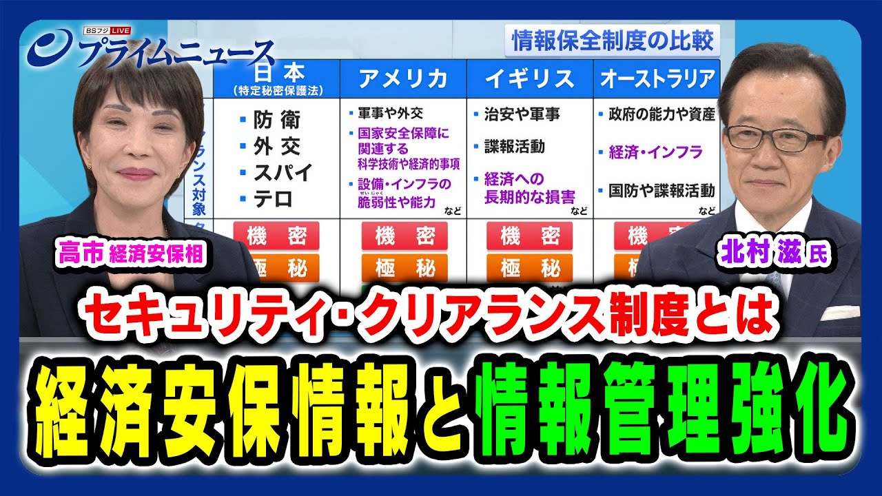 【経済財安保と情報管理】「セキュリティ・クリアランス」制度創設へ 高市早苗×北村滋 2024/3/22放送＜前編＞