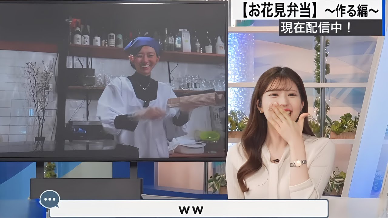 【小林李衣奈】お花見弁当配信をスタジオから見る【大島璃音】【ウェザーニュースLiVE】2024.3.28