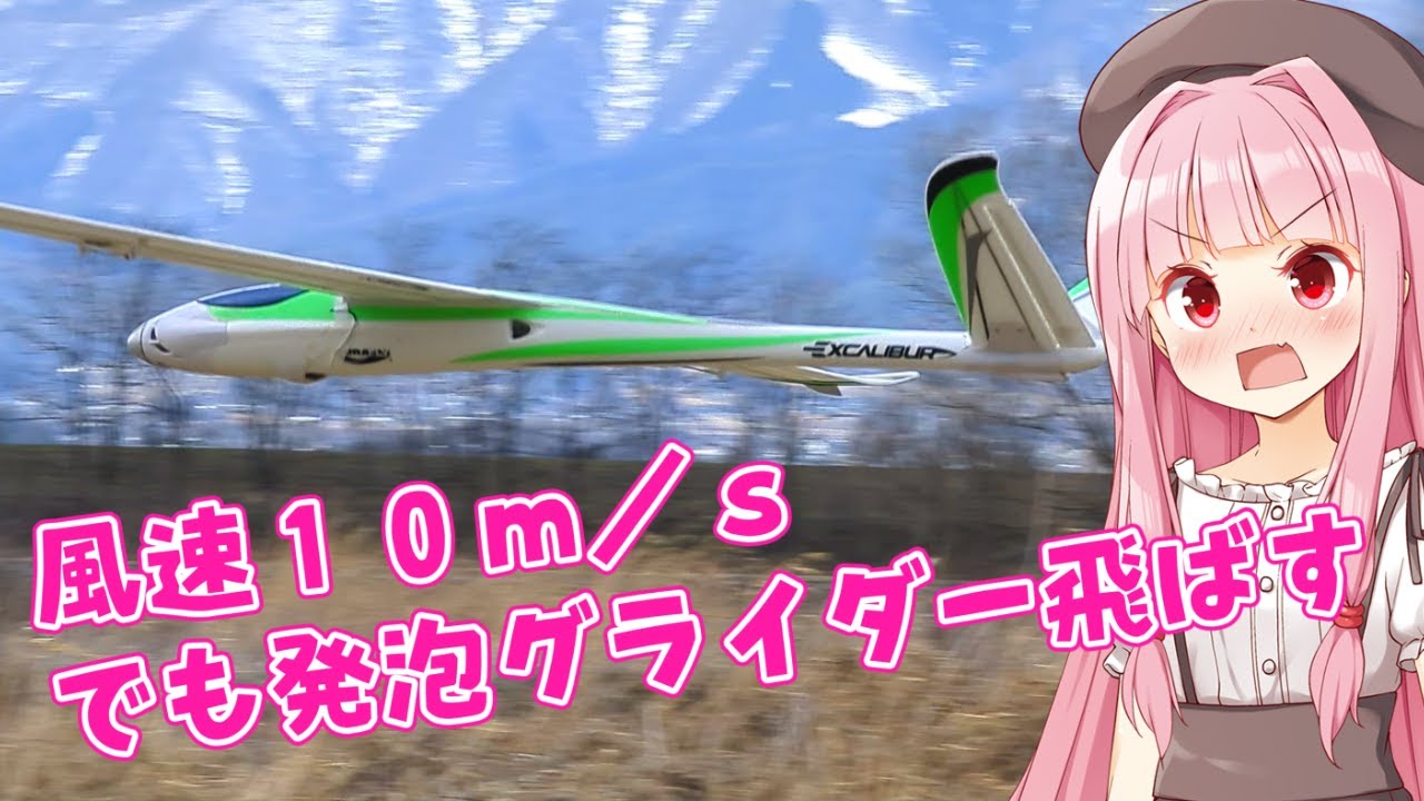 風が強くても発泡グライダーを飛ばす茜ちゃん　ラジコン飛行機