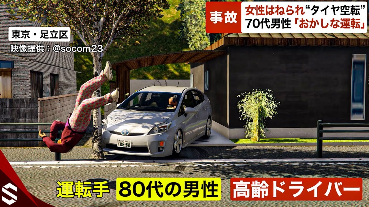 【事故】「おかしな運転」高齢ドライバーが女性はねるも“自覚なし”…街路樹に衝突し対話不可能な状態【GTA5】