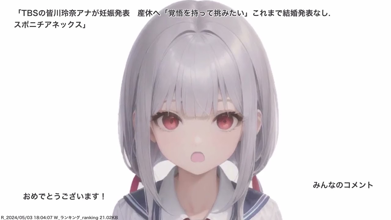 TBSの皆川玲奈アナが妊娠発表　産休へ「覚悟を持って挑みたい」これまで結婚発表なし. スポニチアネックス、その他