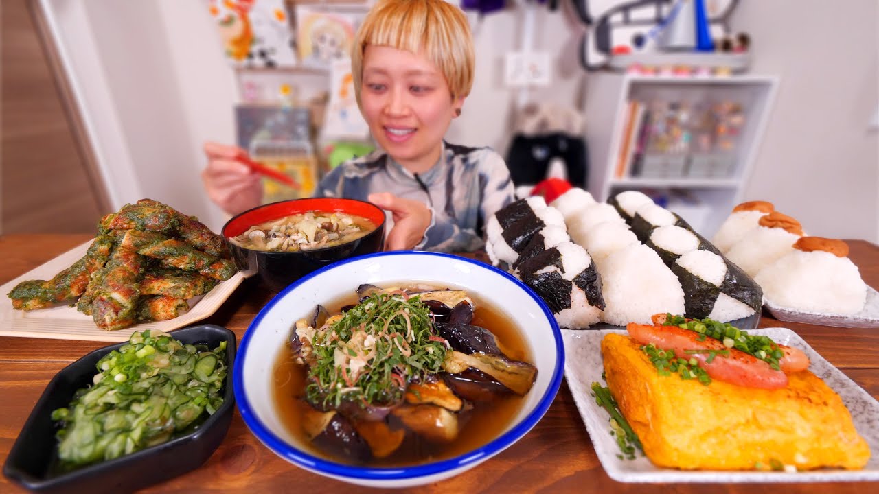 【大食い】おむすび、明太卵焼き、磯辺揚げ。好きなものだけで美味しい時間を過ごす幸せ。【モッパン】【MUKBANG】