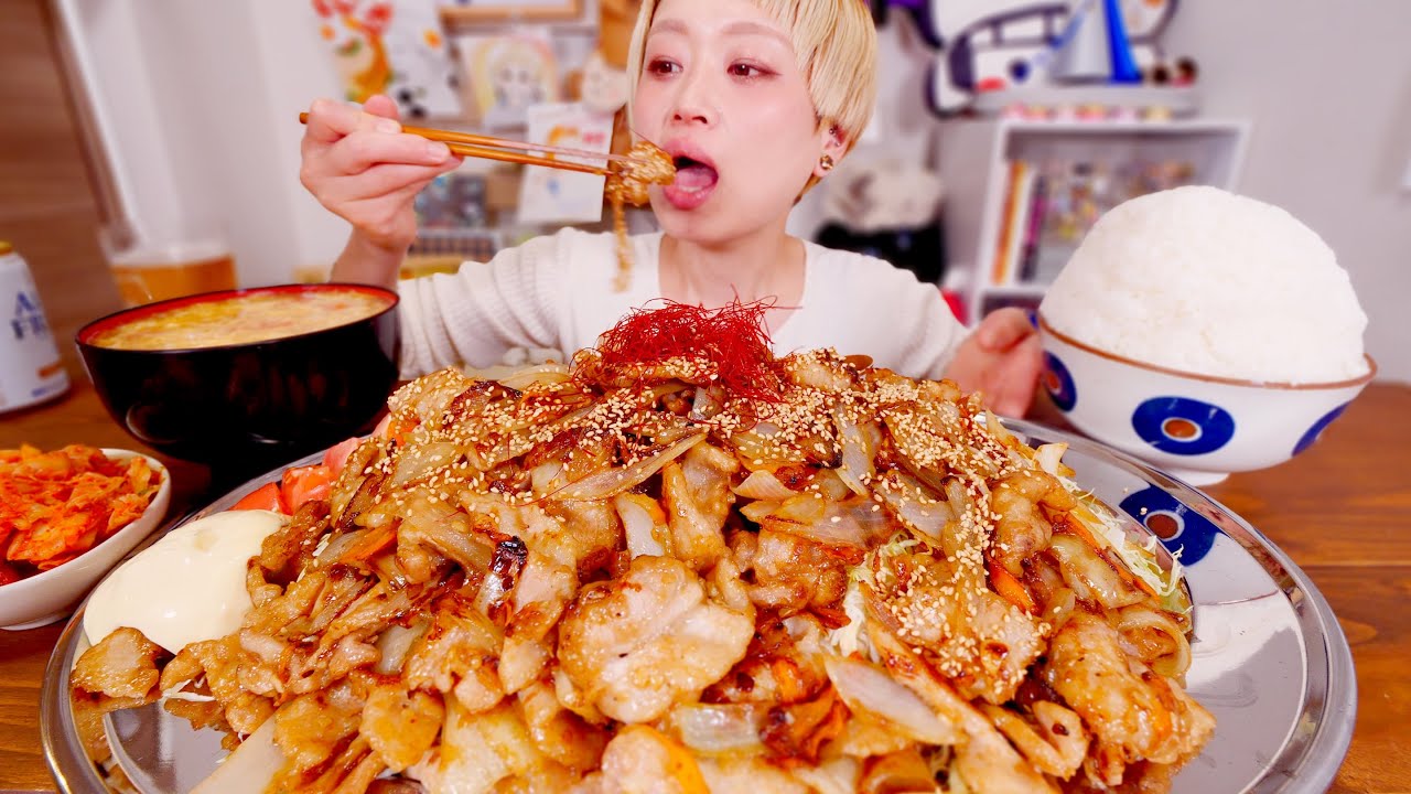 【大食い】今日の夜は焼肉定食。ラーメン屋さんで出てくるヤツってかんじの。【モッパン】【MUKBANG】
