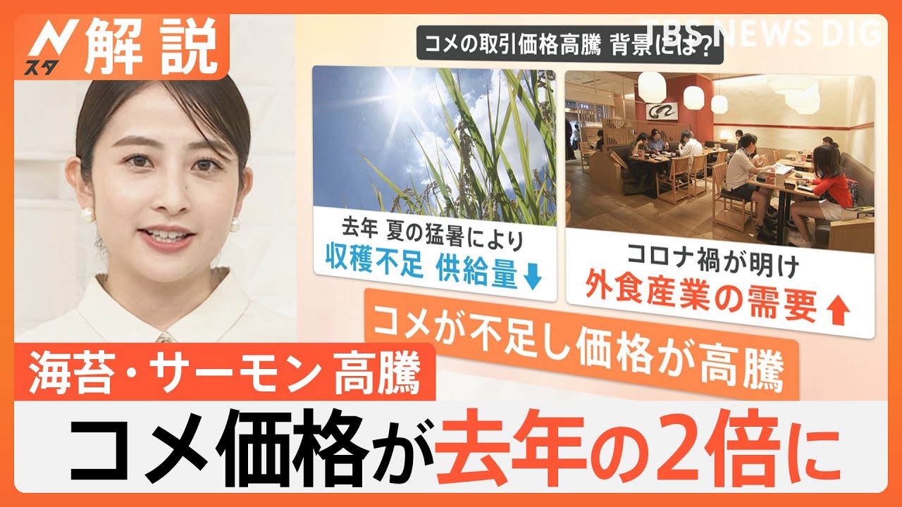 サーモンがマグロ超え価格“中トロ級”…海苔も来月から一斉値上げ、なぜ？コメ価格が去年の2倍【Nスタ解説】｜TBS NEWS DIG
