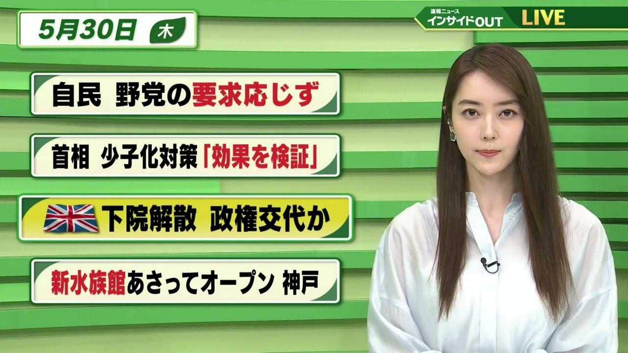 【今日のニュース 5月30日】「自民 野党の要求応じず」「首相 少子化対策"効果を検証”」「イギリス 下院解散 政権交代か」「新水族館 あさってオープン 神戸」