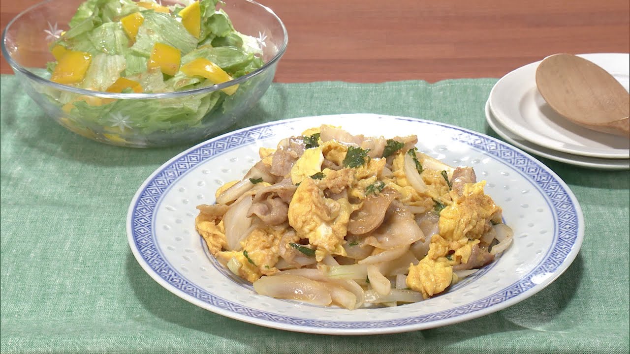 【3分クッキング公式】豚バラの青じそ卵炒め／レタスとパプリカのサラダ