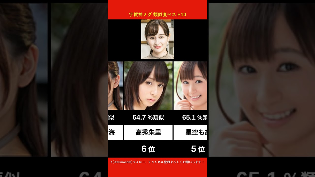 宇賀神メグに似てるAV女優ベスト10 【AI解析】