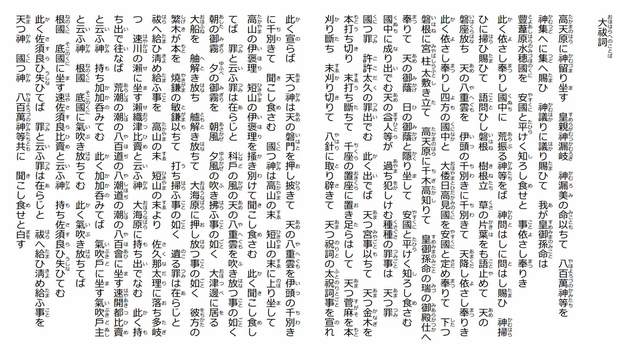 天平時代の発音　大祓詞　上代日本語　音韻論