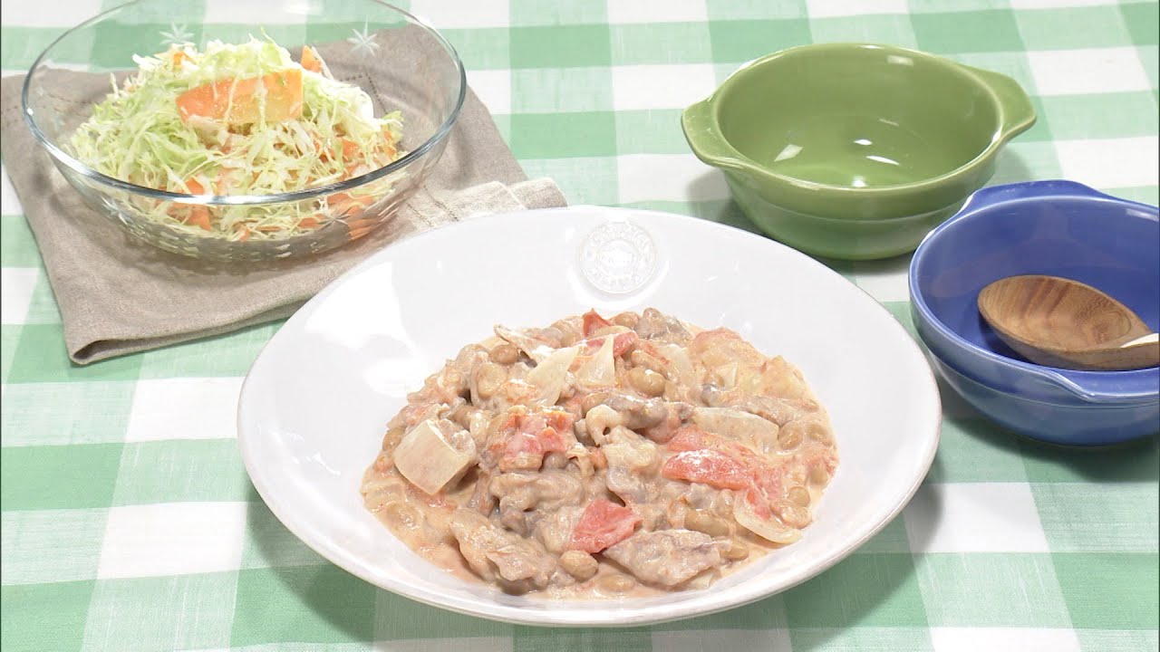 【3分クッキング公式】豚こまとトマトのクリームチーズ蒸し／ふわふわキャベツサラダ