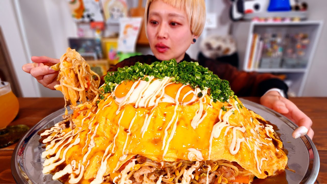【大食い】玉子２０個で作る。夏だ！屋台だ！オムソバだ。【モッパン】【MUKBANG】