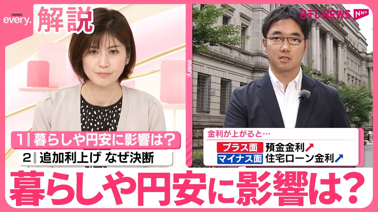 【解説】日銀…追加利上げ決定  預金や住宅ローンはどうなる？